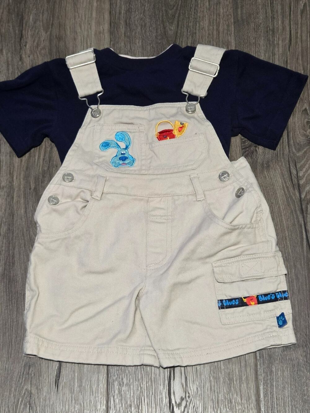 VINTAGE Y2K Nickelodeon Blue's Clues Overall Shorts Toddler 2T Tan Embroidered